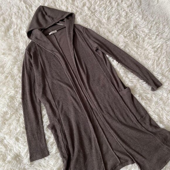 Techichi Long Knit Cardigan with Hood Size M Brown - Picture 4 of 6
